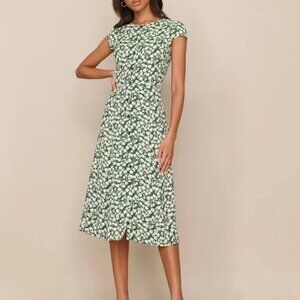 Reformation Fauna Floral Green White Floral Midi Dress Size 0